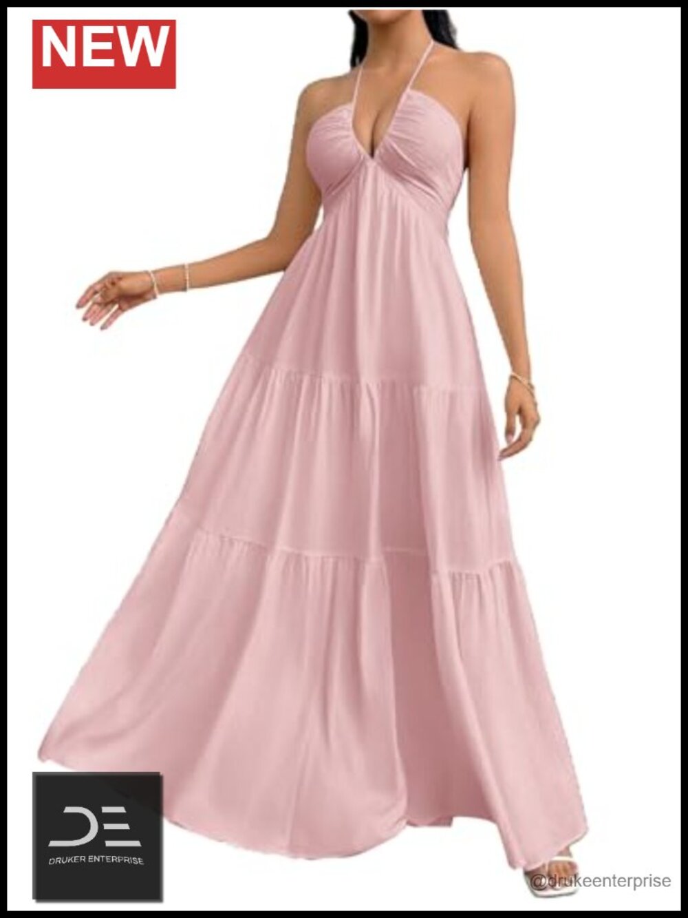 Women's Deep V Halter Backless Flowy Maxi Dress Sleeveless A-Line